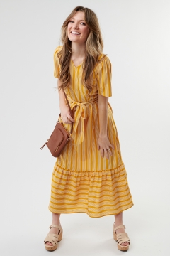V Neck Tulip Sleeve Dress